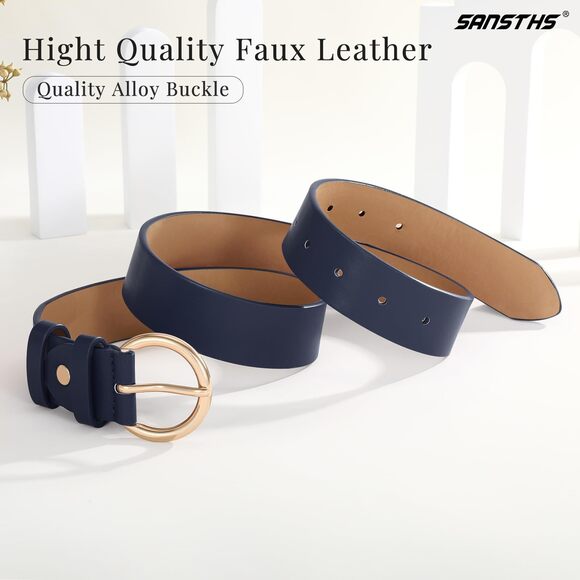 Women Black Casual Leather Belt With Gold Buckle Ladies Dress Belt For Jeans❤️ - Picture 3 of 7